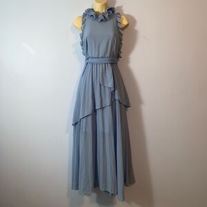 La maison talulah Jodi high neck ruffle pleated tiered midi dress periwinkle M